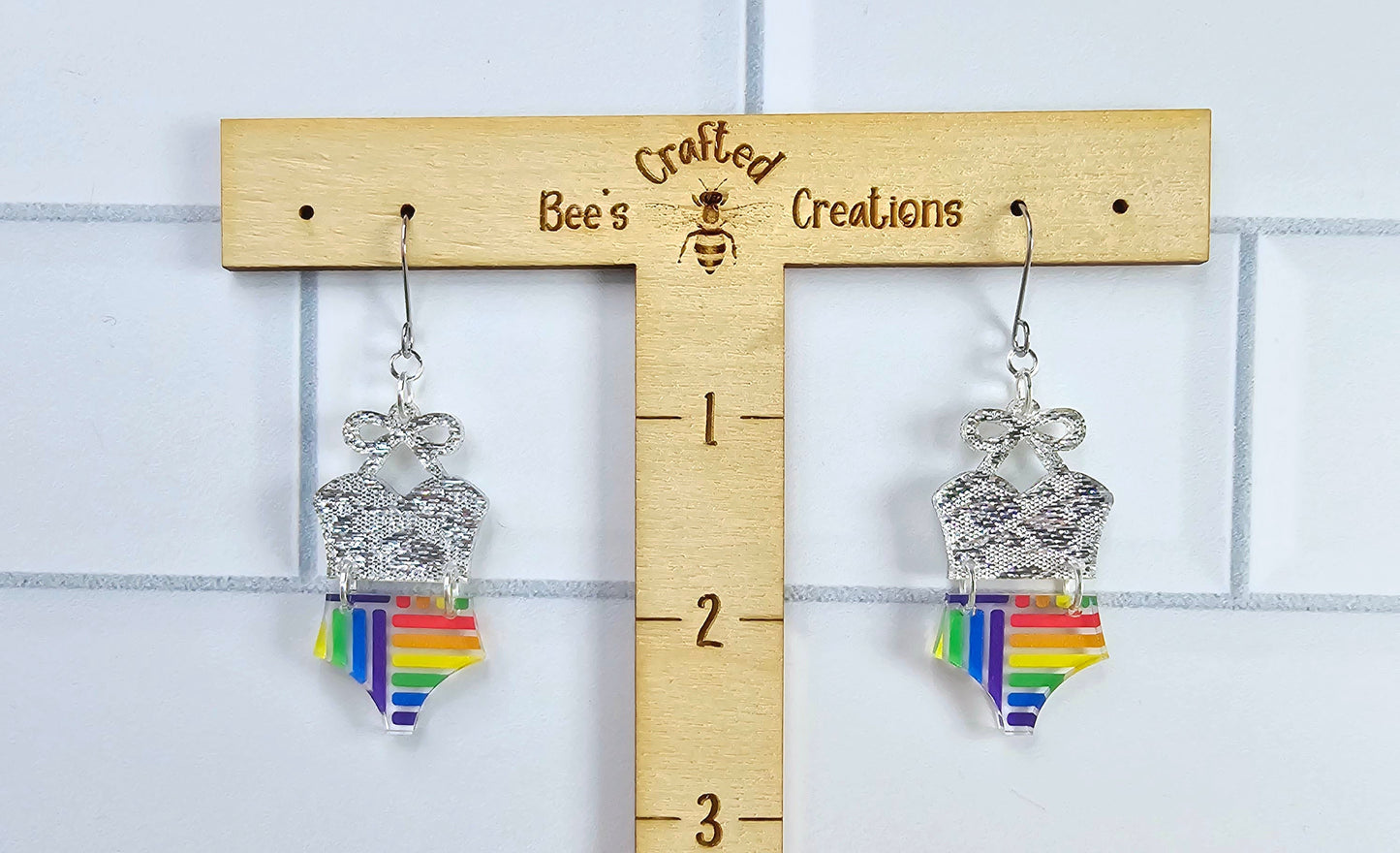 Rainbow Bathing Suit Earrings, Swimsuit Earrings, Beach Earrings, Summer Earrings, Vacation Earrings, Gift for her, Pride Earrings