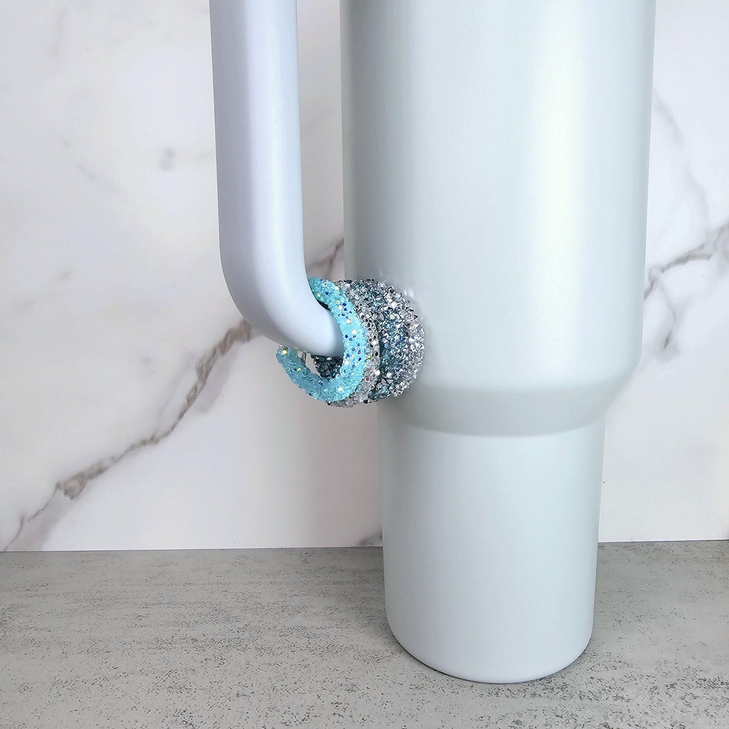 Ice Blue Set of 4 Handle Stackers, Tumbler Handle Charms, Tumbler Accessories, Christmas Gift for Wife, Daughter, Friend, or Coworker