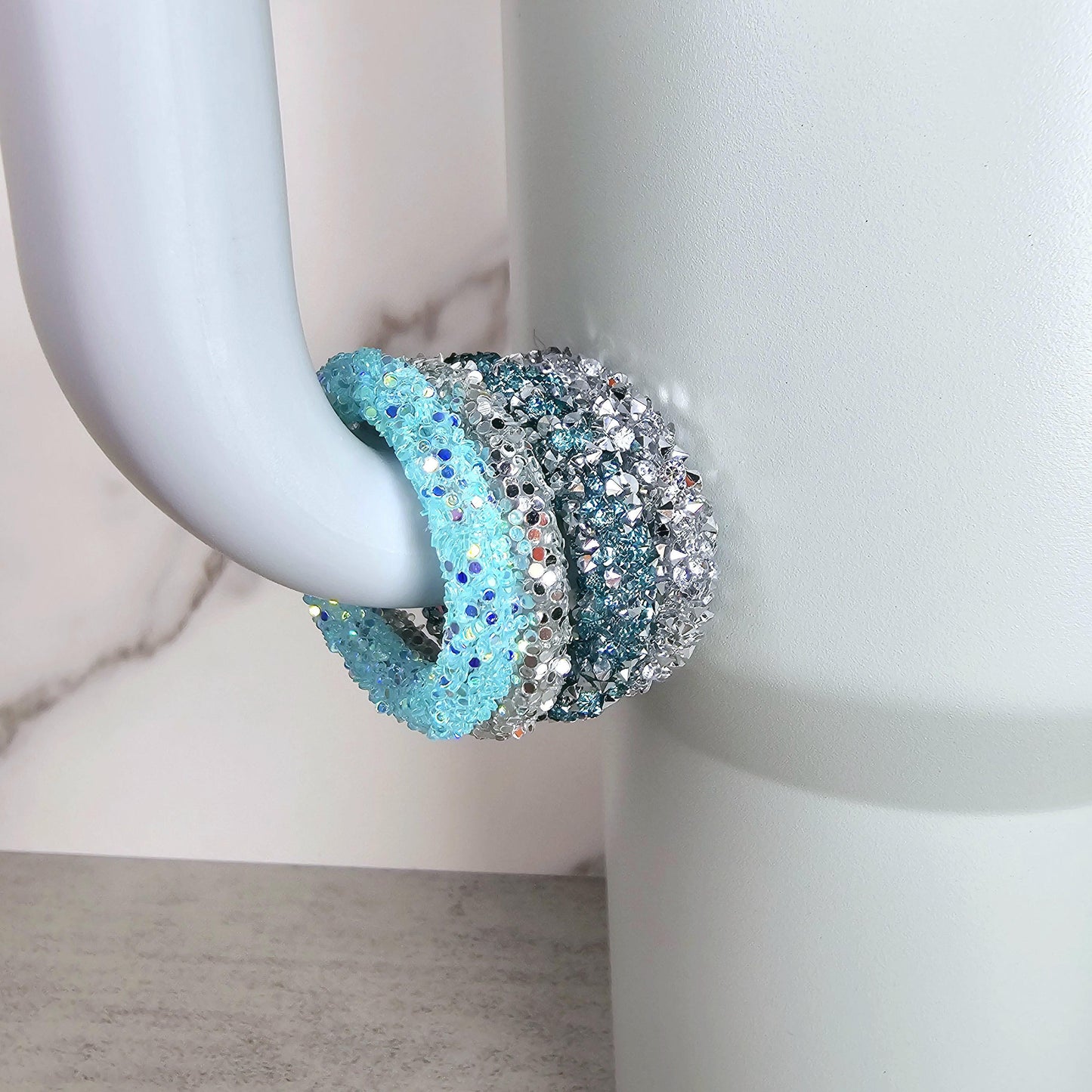 Ice Blue Set of 4 Handle Stackers, Tumbler Handle Charms, Tumbler Accessories, Christmas Gift for Wife, Daughter, Friend, or Coworker