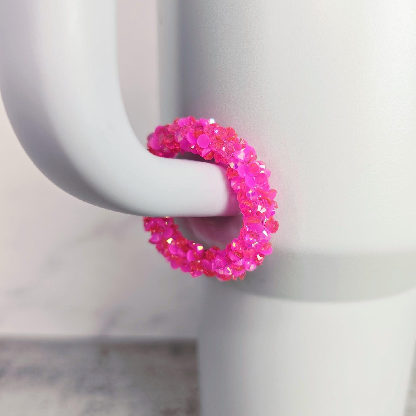 Iced Hot Pink Handle Stacker, Tumbler Handle Charms, Tumbler Accessories, Tumbler Cup Charms, Gift for Wife, Daughter, Friend, or Coworker