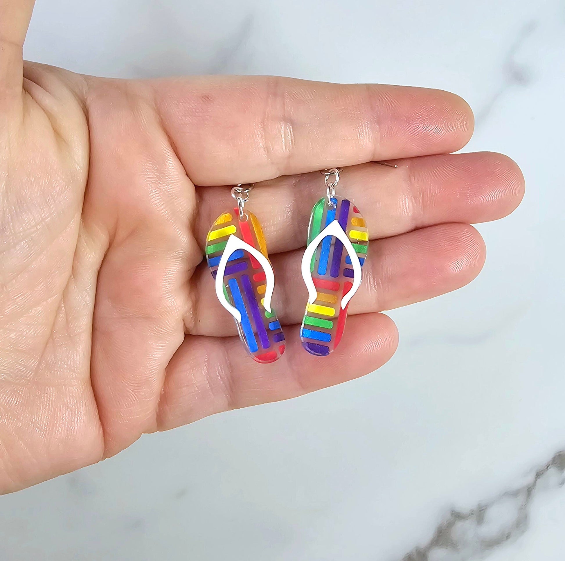 Rainbow Flip Flop Earrings, Summer Earrings, Vacation Earrings, Beach Earrings, Gift for Her, Pride Earrings, Ally Earrings, Gift for Them