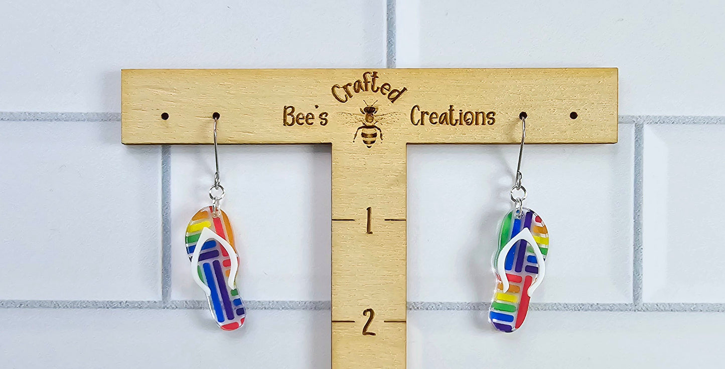 Rainbow Flip Flop Earrings, Summer Earrings, Vacation Earrings, Beach Earrings, Gift for Her, Pride Earrings, Ally Earrings, Gift for Them