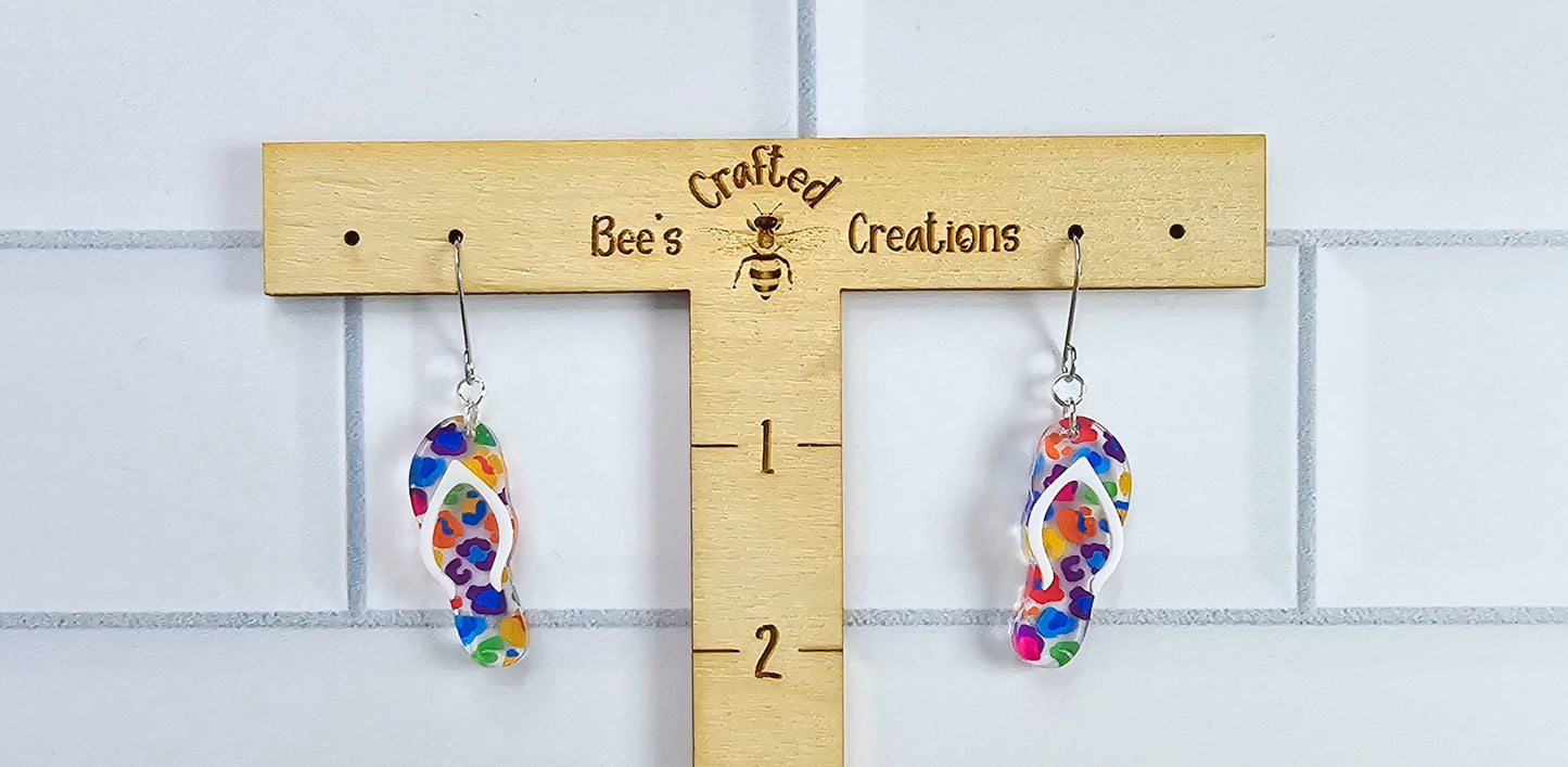 Leopard Flip Flop Earrings, Summer Earrings, Beach Earrings, Rainbow Earrings, Gift for Her, Vacation Earrings, Pride Earrings