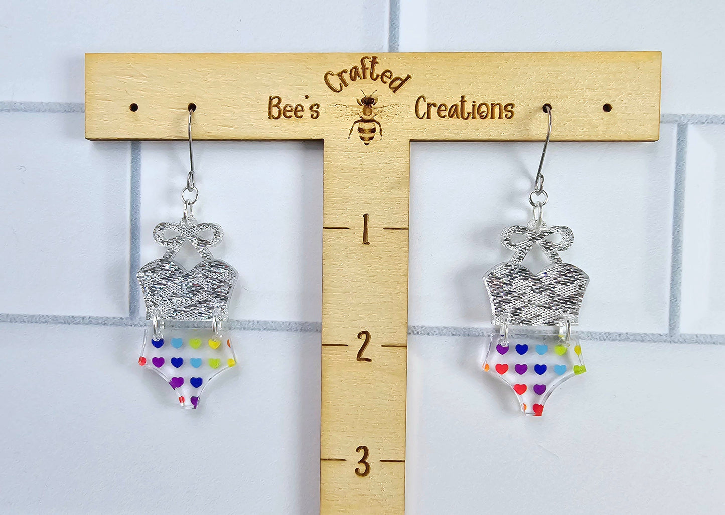 Rainbow Heart Bathing Suit Earrings, Swimsuit Earrings, Beach Earrings, Summer Earrings, Vacation Earrings, Gift for her, Pride Earrings