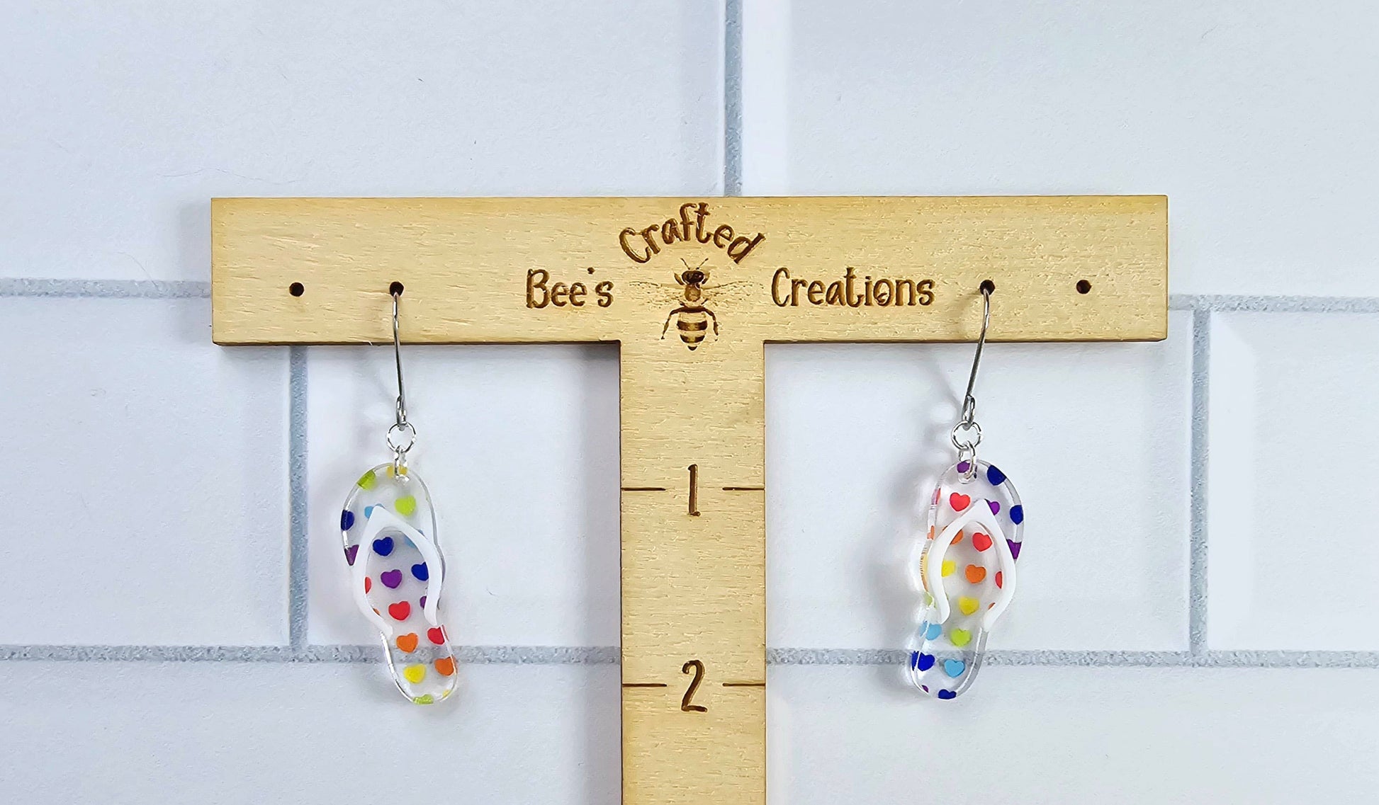 Rainbow Heart Flip Flop Earrings, Summer Earrings, Vacation Earrings, Beach Earrings, Gift for Her, Pride Earrings, Ally Earrings