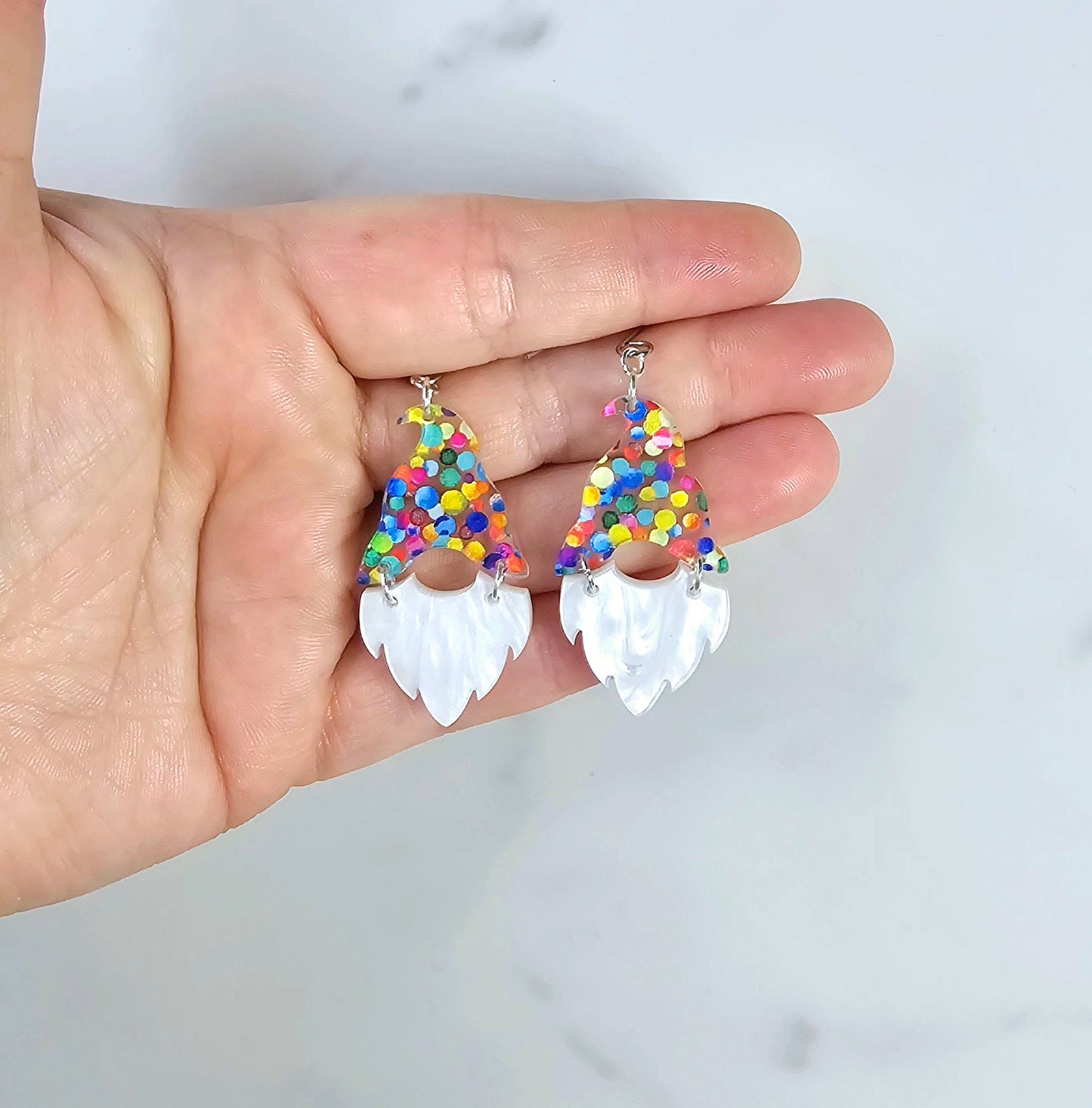 Birthday Gnome Earrings, Summer Earrings, Vacation Earrings, Rainbow Earrings, Gift for Her, Pride Earrings, Polka Dot Earrings