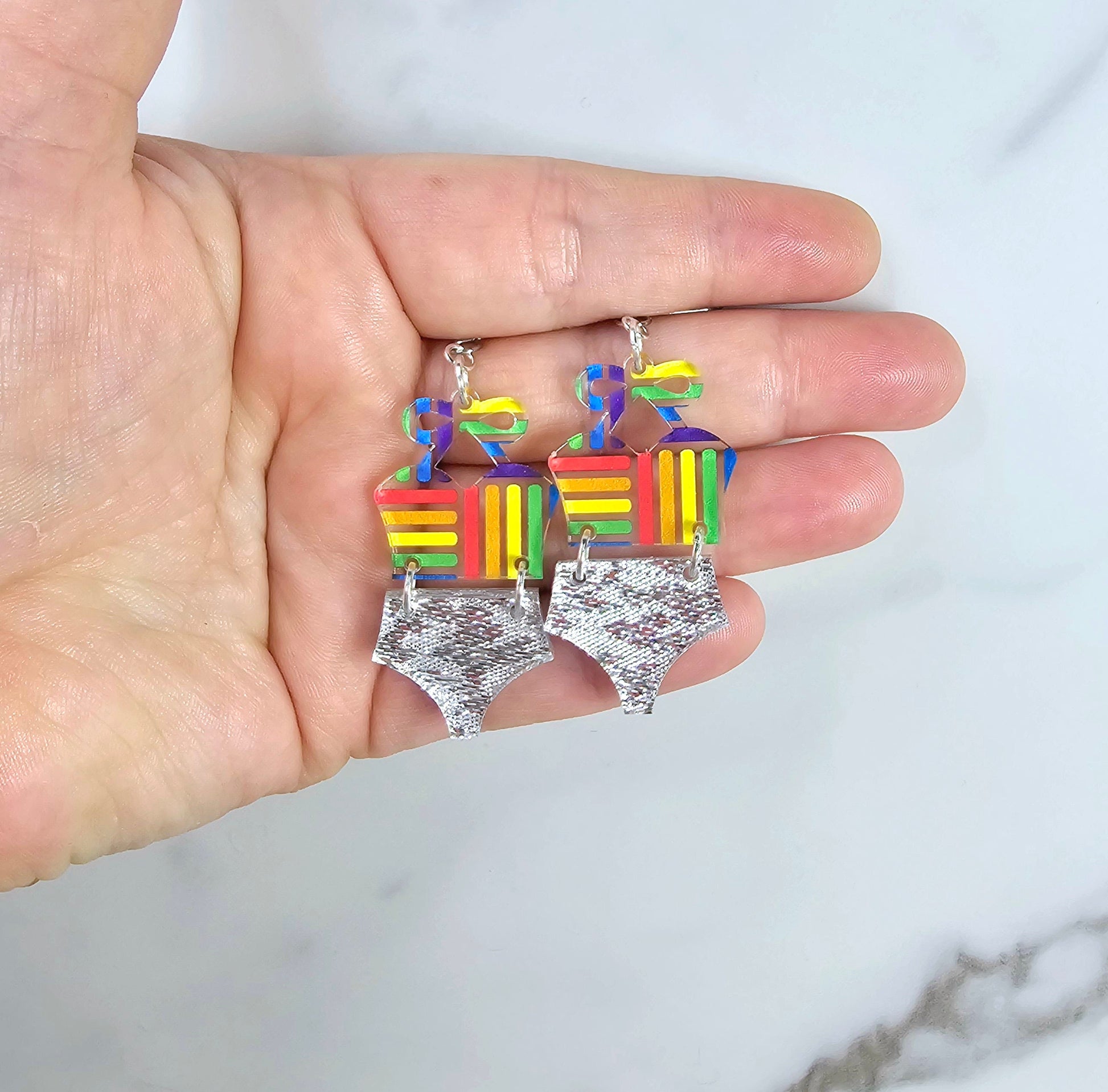 Rainbow Bathing Suit Earrings, Swimsuit Earrings, Beach Earrings, Summer Earrings, Vacation Earrings, Gift for her, Pride Earrings