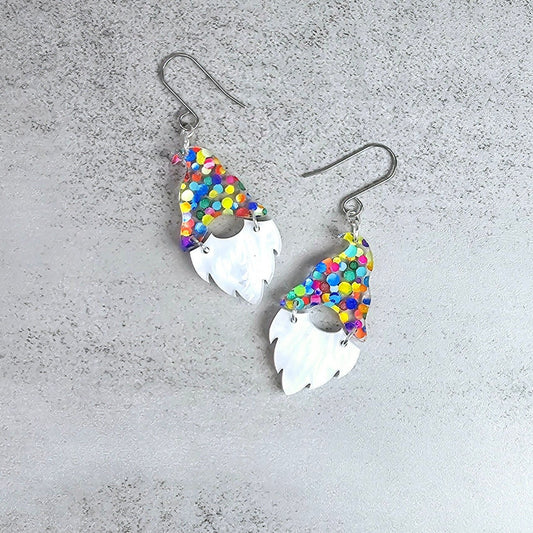 Birthday Gnome Earrings, Summer Earrings, Vacation Earrings, Rainbow Earrings, Gift for Her, Pride Earrings, Polka Dot Earrings