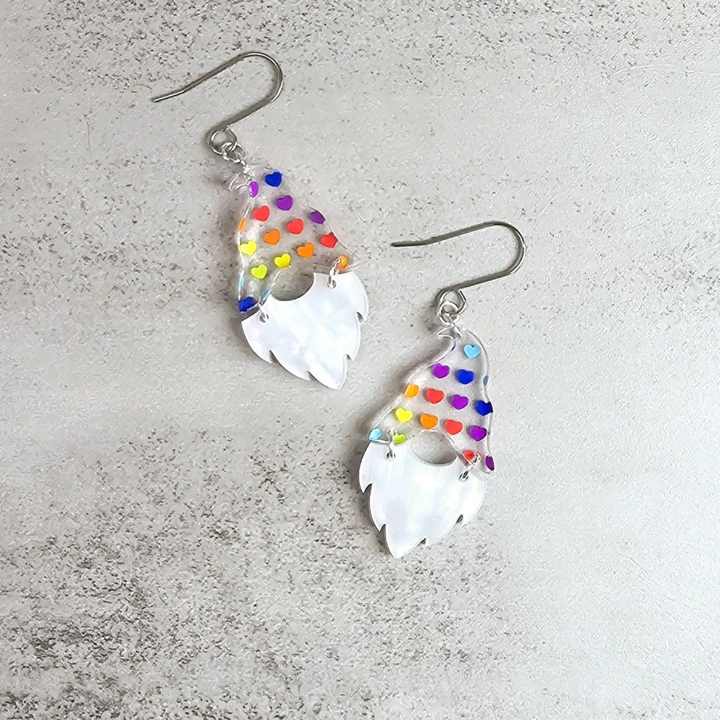 Rainbow Heart Gnome Earrings, Summer Earrings, Vacation Earrings, Beach Earrings, Gift for Her, Pride Earrings, Ally Earrings, Gift for Them