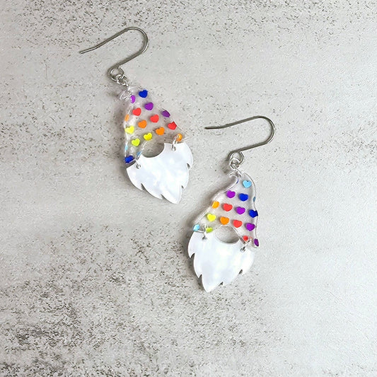 Rainbow Heart Gnome Earrings, Summer Earrings, Vacation Earrings, Beach Earrings, Gift for Her, Pride Earrings, Ally Earrings, Gift for Them