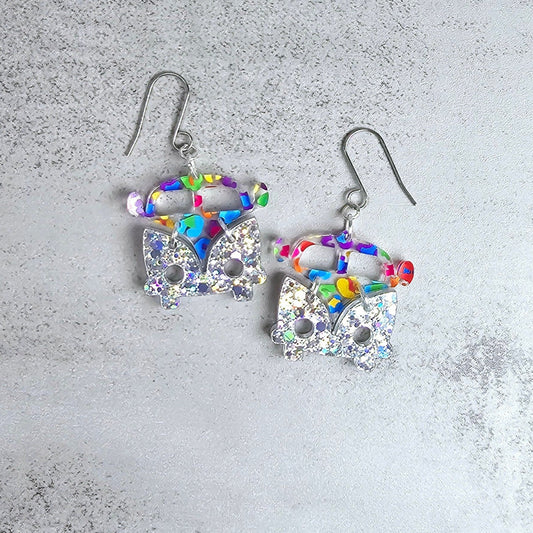 Leopard Retro Van Earrings, Vintage Van Earrings, Groovy Earrings, Hippie Earrings, Rainbow Earrings, Gift for Her, Holo Earrings