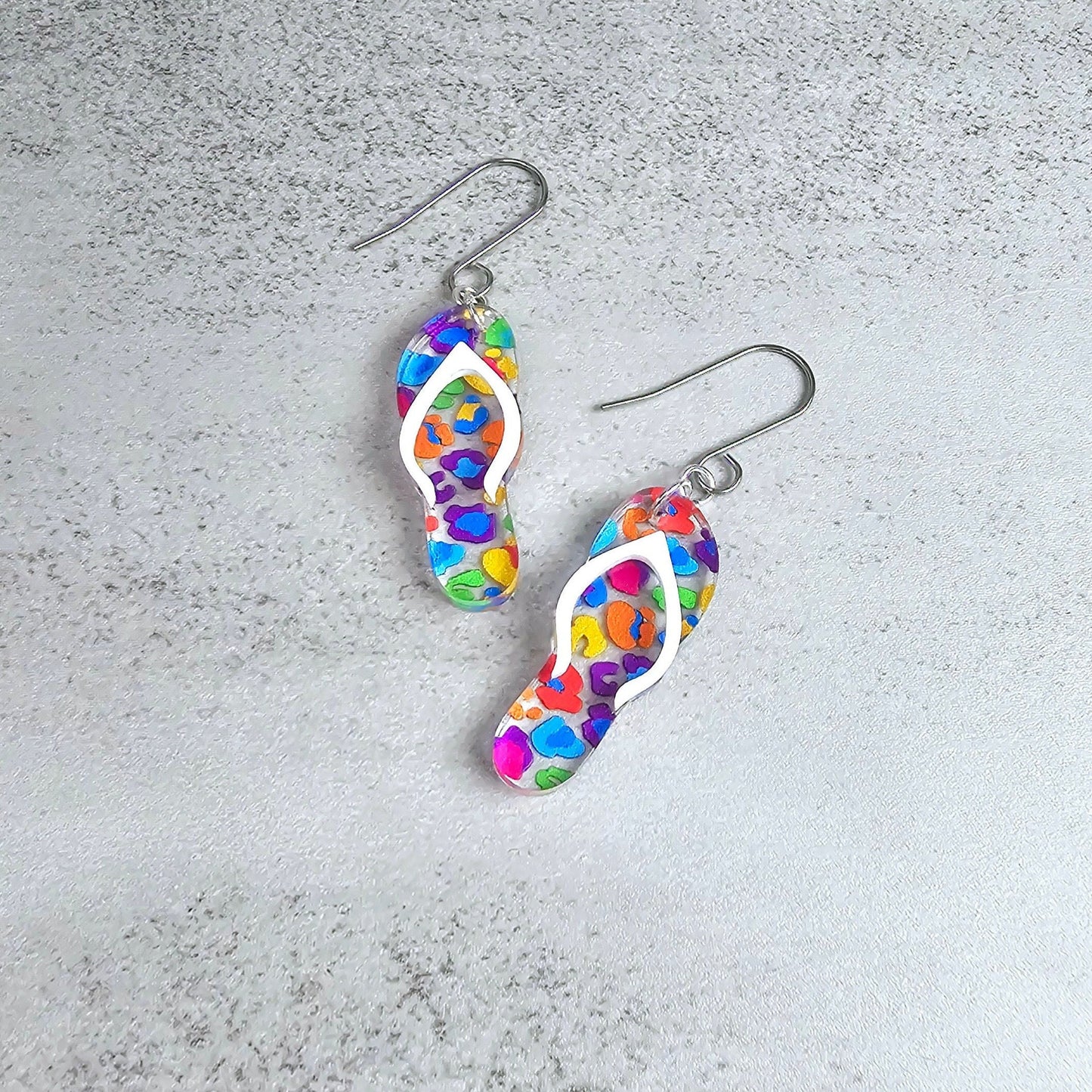 Leopard Flip Flop Earrings, Summer Earrings, Beach Earrings, Rainbow Earrings, Gift for Her, Vacation Earrings, Pride Earrings