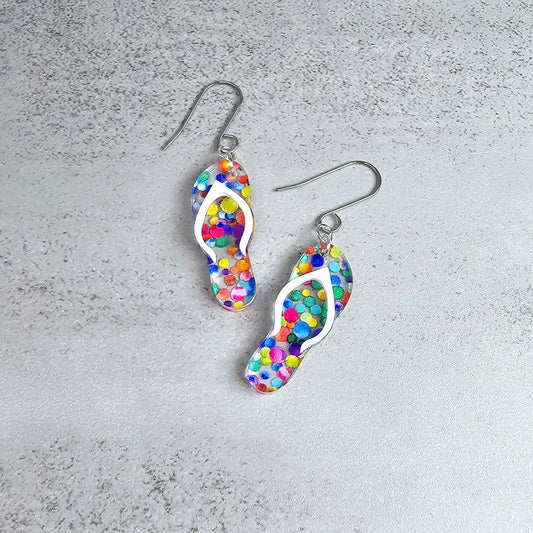 Polkadot Flip Flop Earrings, Summer Earrings, Beach Earrings, Rainbow Earrings, Gift for Her, Birthday Earrings, Vacation Earrings