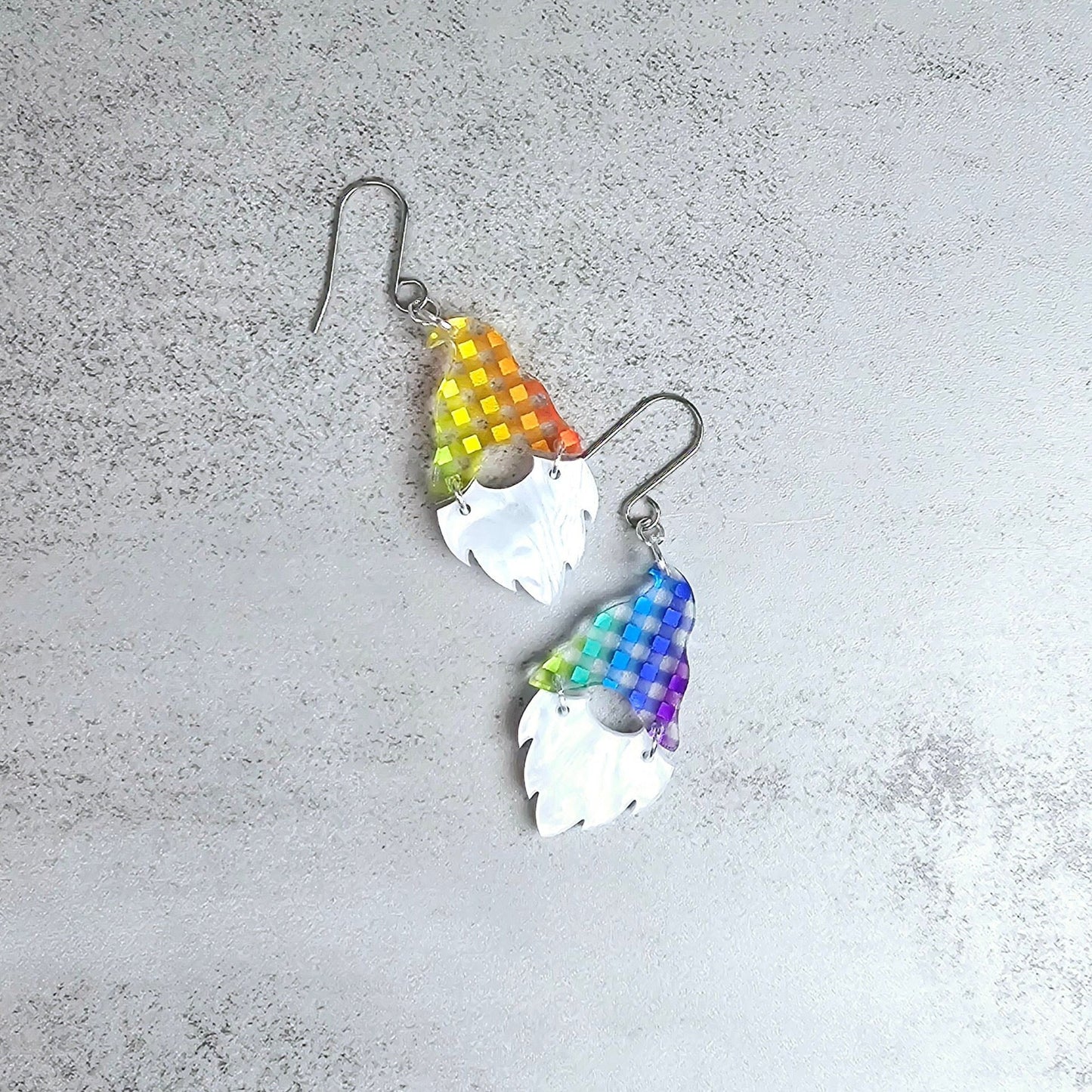 Checkered Gnome Earrings, Summer Earrings, Vacation Earrings, Rainbow Earrings, Gift for Her, Pride Earrings, Ally Earrings, Gift for Them