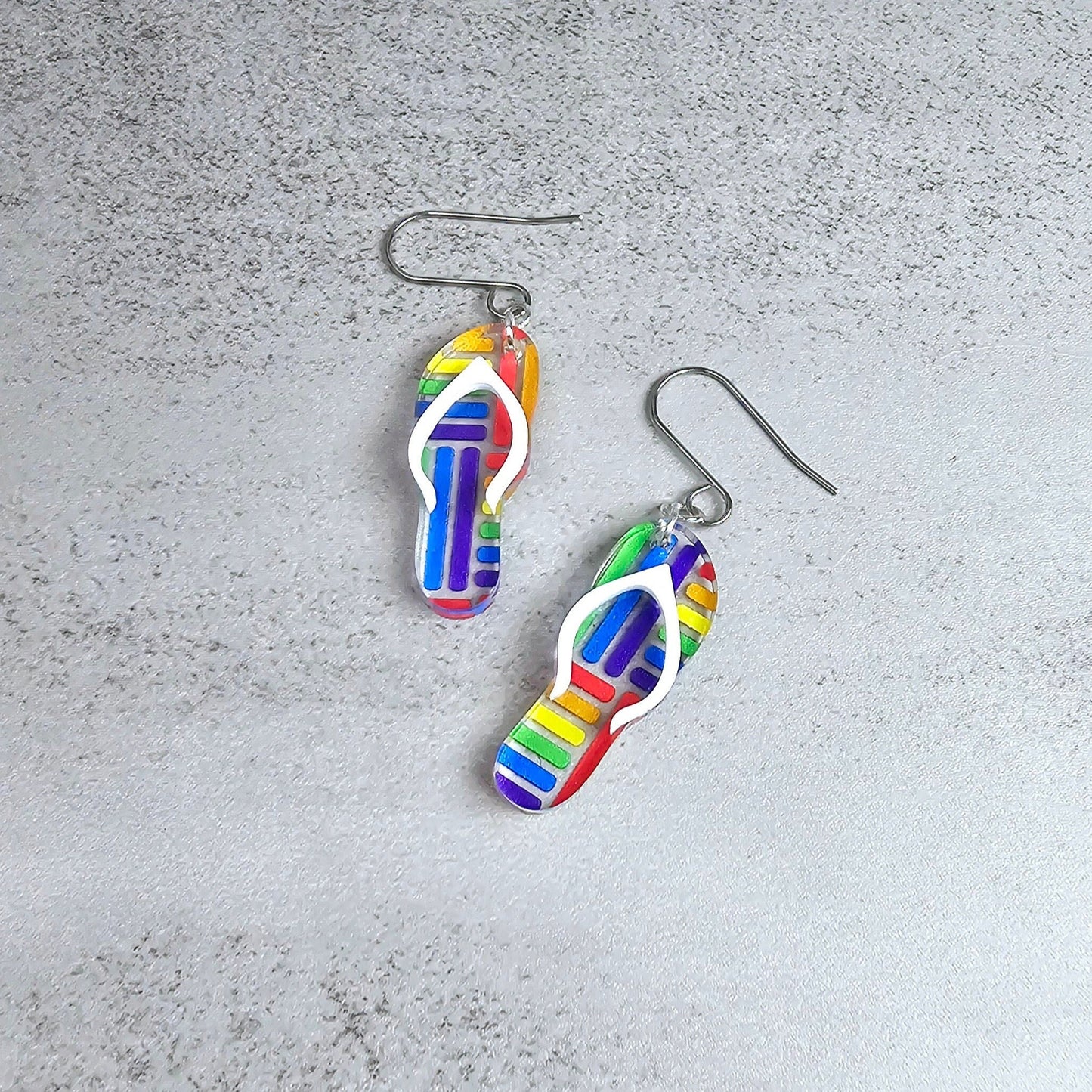 Rainbow Flip Flop Earrings, Summer Earrings, Vacation Earrings, Beach Earrings, Gift for Her, Pride Earrings, Ally Earrings, Gift for Them