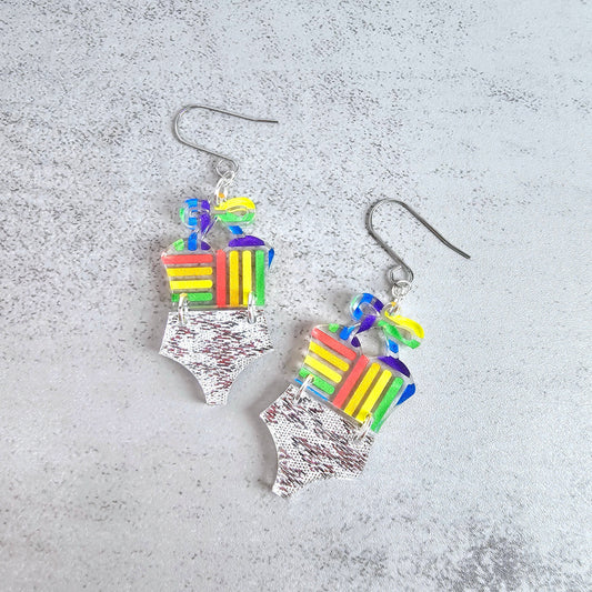 Rainbow Bathing Suit Earrings, Swimsuit Earrings, Beach Earrings, Summer Earrings, Vacation Earrings, Gift for her, Pride Earrings