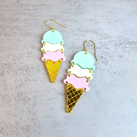 Ice Cream Cone Earrings, Summer Earrings, Birthday Gift for Her, Ice Cream Sundae Earrings, Vacation Earrings, Ice Cream Jewelry