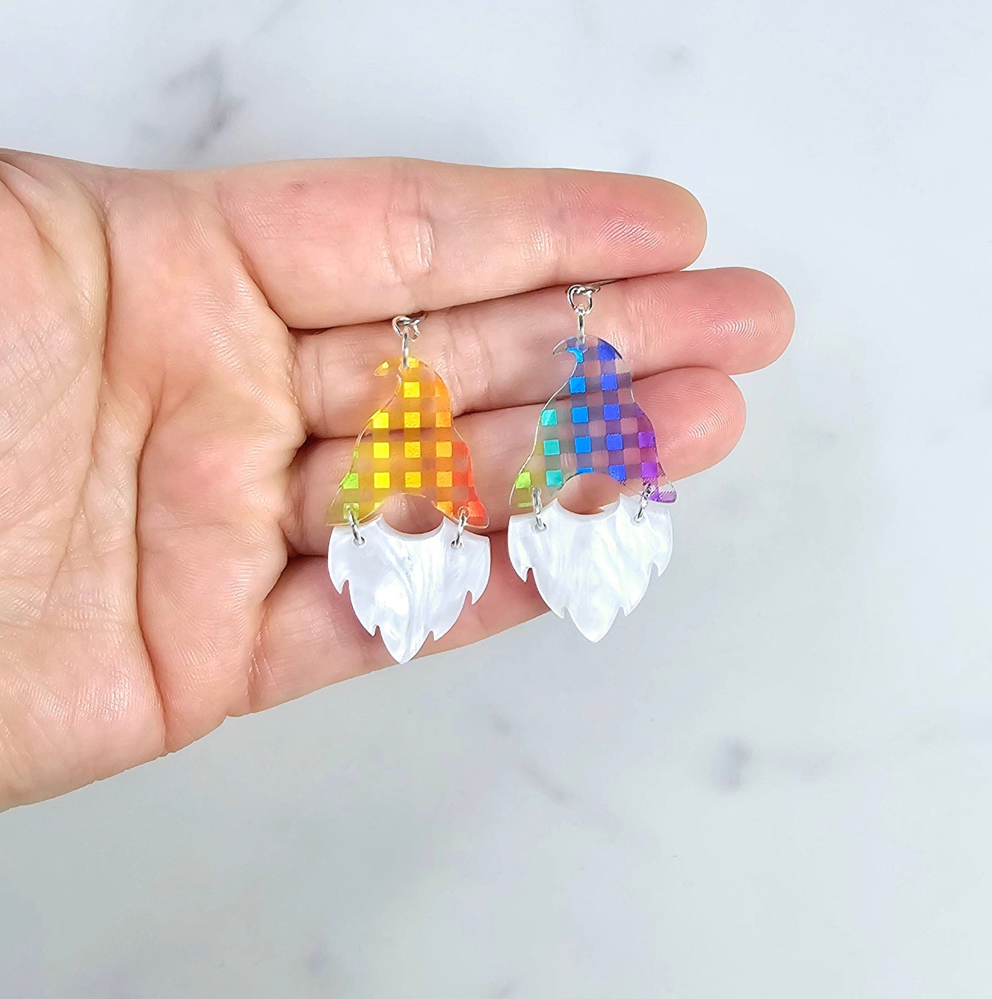 Checkered Gnome Earrings, Summer Earrings, Vacation Earrings, Rainbow Earrings, Gift for Her, Pride Earrings, Ally Earrings, Gift for Them