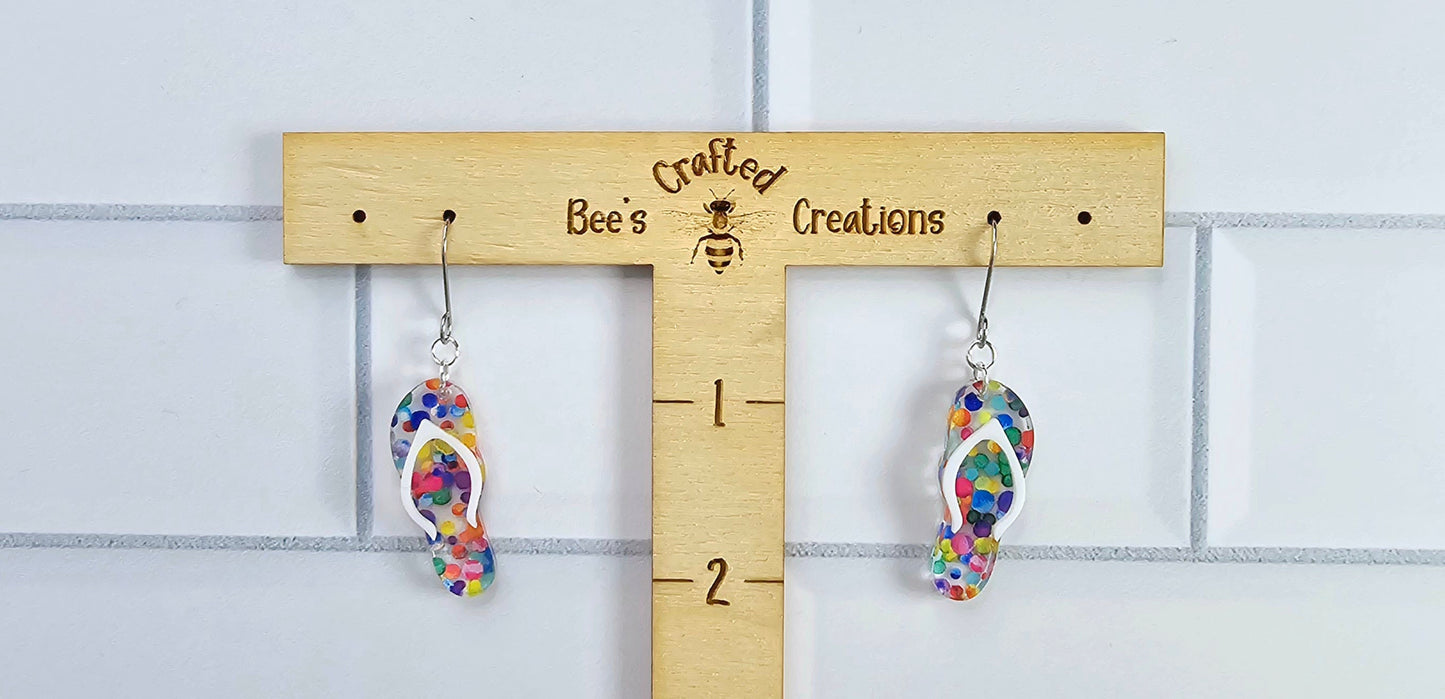 Polkadot Flip Flop Earrings, Summer Earrings, Beach Earrings, Rainbow Earrings, Gift for Her, Birthday Earrings, Vacation Earrings