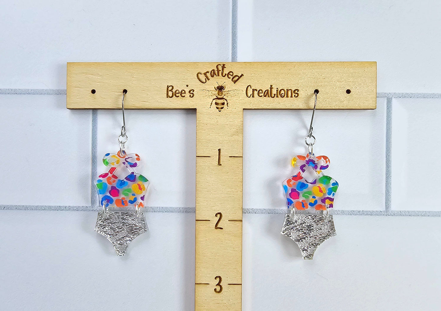 Leopard Bathing Suit Earrings, Swimsuit Earrings, Beach Earrings, Summer Earrings, Vacation Earrings, Gift for her, Pride Earrings