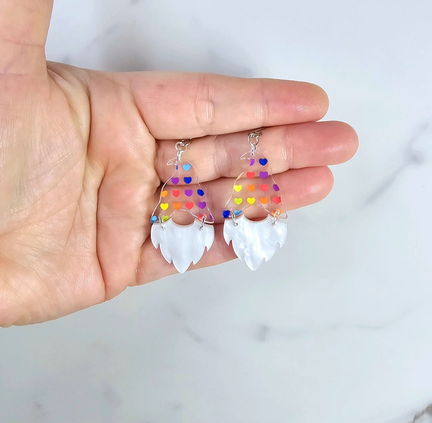 Rainbow Heart Gnome Earrings, Summer Earrings, Vacation Earrings, Beach Earrings, Gift for Her, Pride Earrings, Ally Earrings, Gift for Them