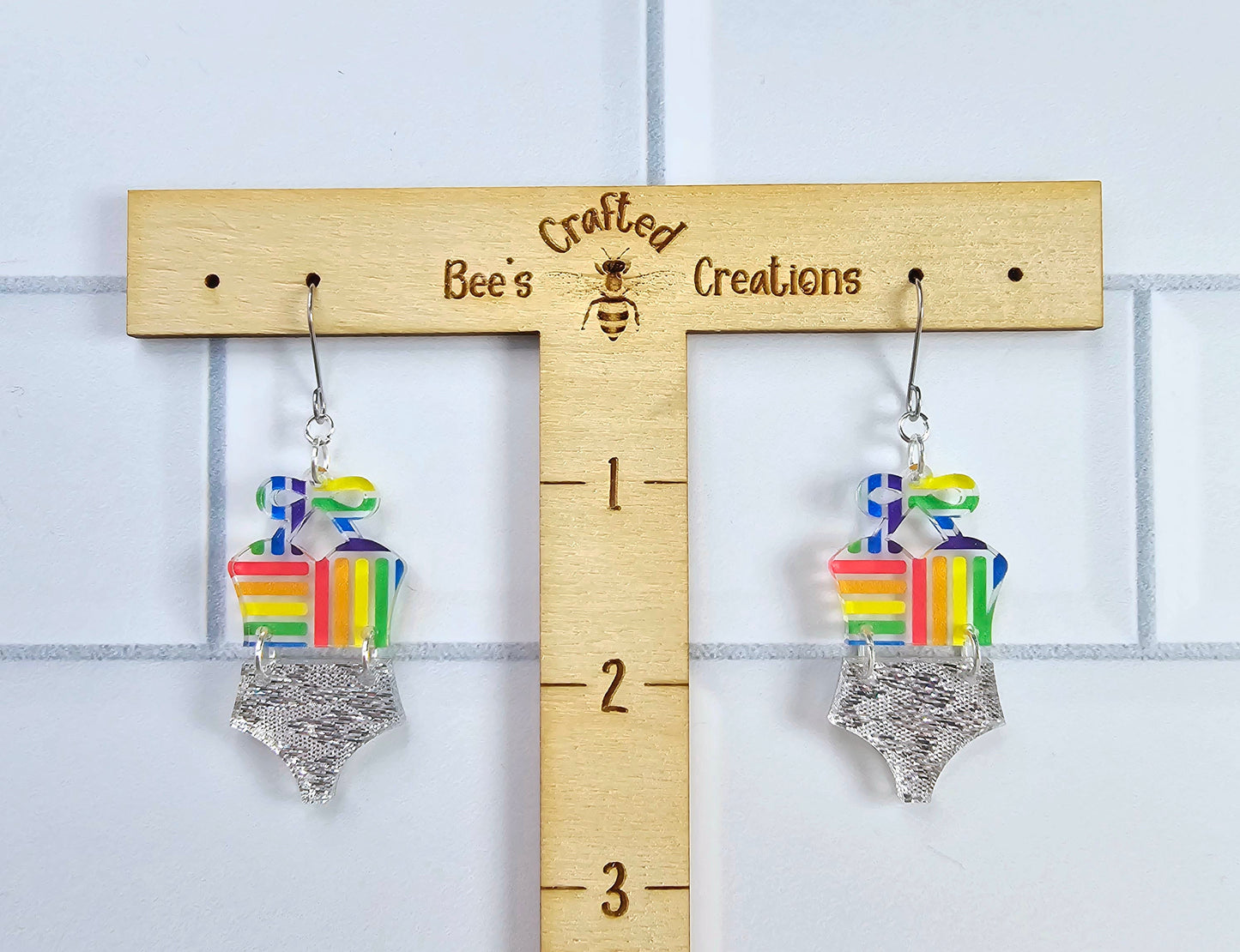 Rainbow Bathing Suit Earrings, Swimsuit Earrings, Beach Earrings, Summer Earrings, Vacation Earrings, Gift for her, Pride Earrings