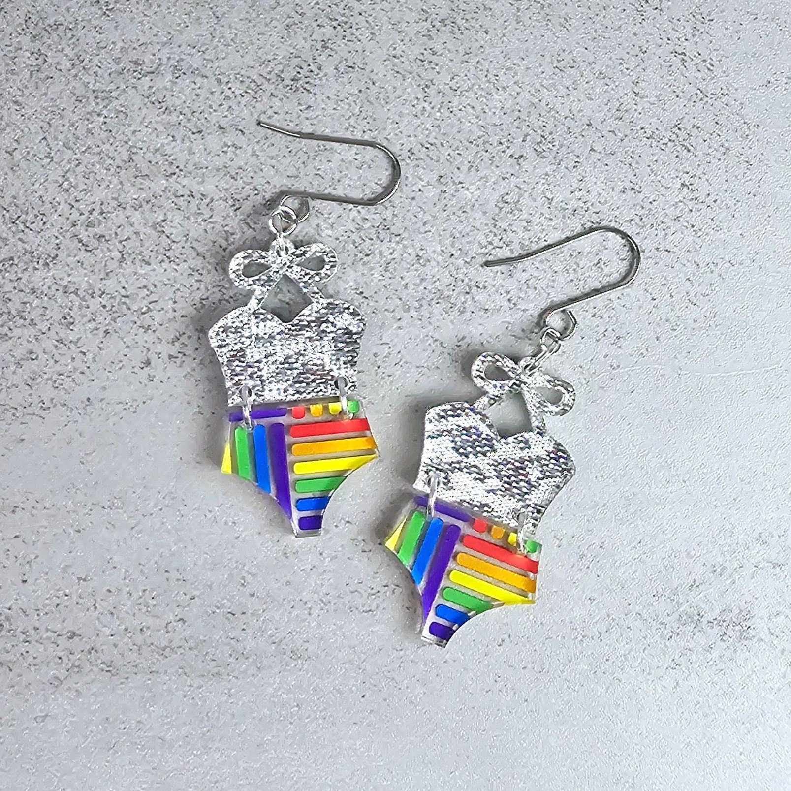 Rainbow Bathing Suit Earrings, Swimsuit Earrings, Beach Earrings, Summer Earrings, Vacation Earrings, Gift for her, Pride Earrings