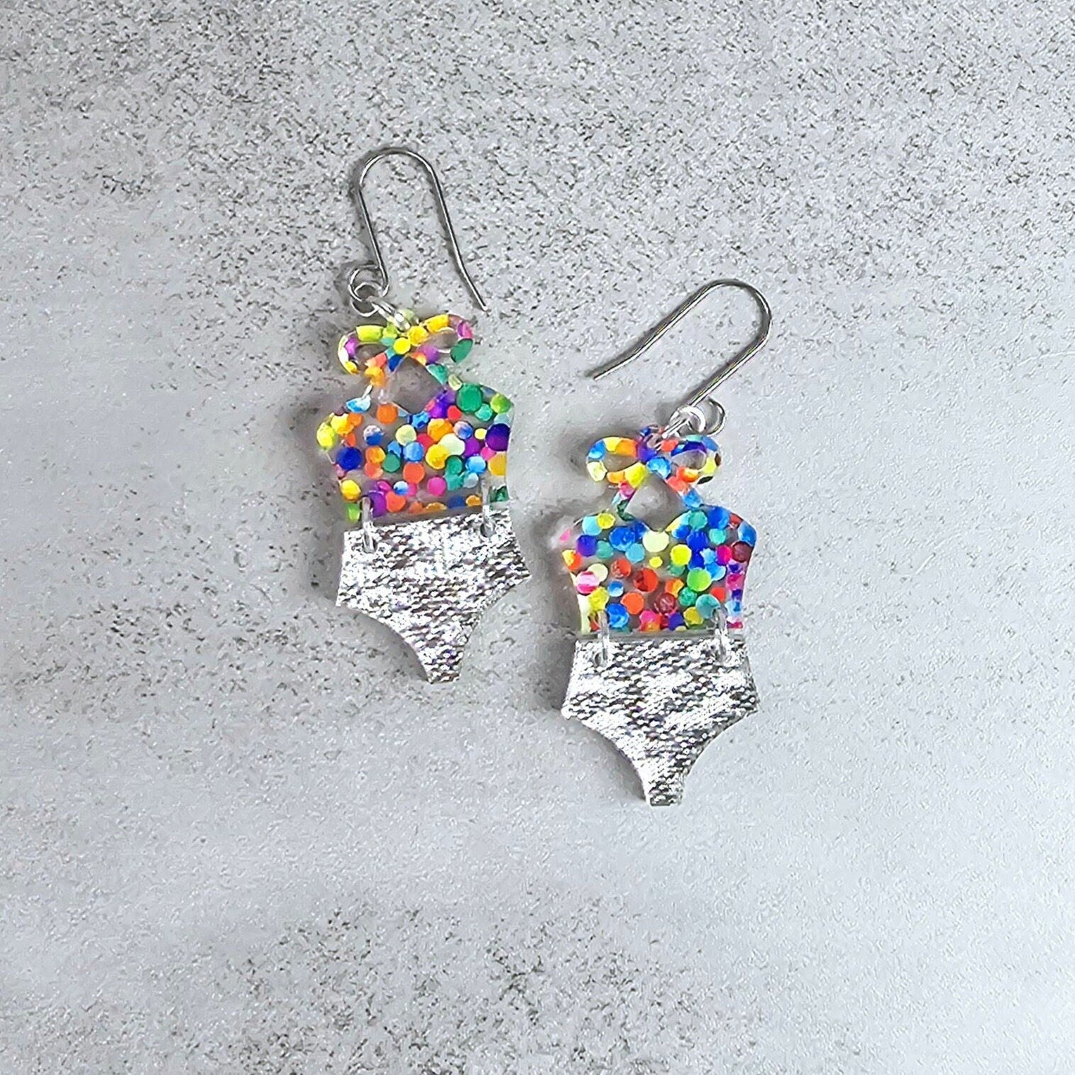 Polka Dot Bathing Suit Earrings, Swimsuit Earrings, Beach Earrings, Summer Earrings, Vacation Earrings, Gift for her, Pride Earrings