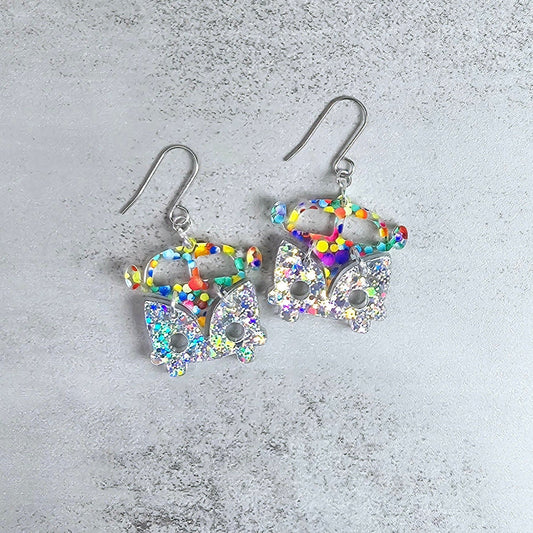 Polka Dot Retro Van Earrings, Vintage Van Earrings, Groovy Earrings, Hippie Earrings, Rainbow Earrings, Gift for Her, Holo Earrings