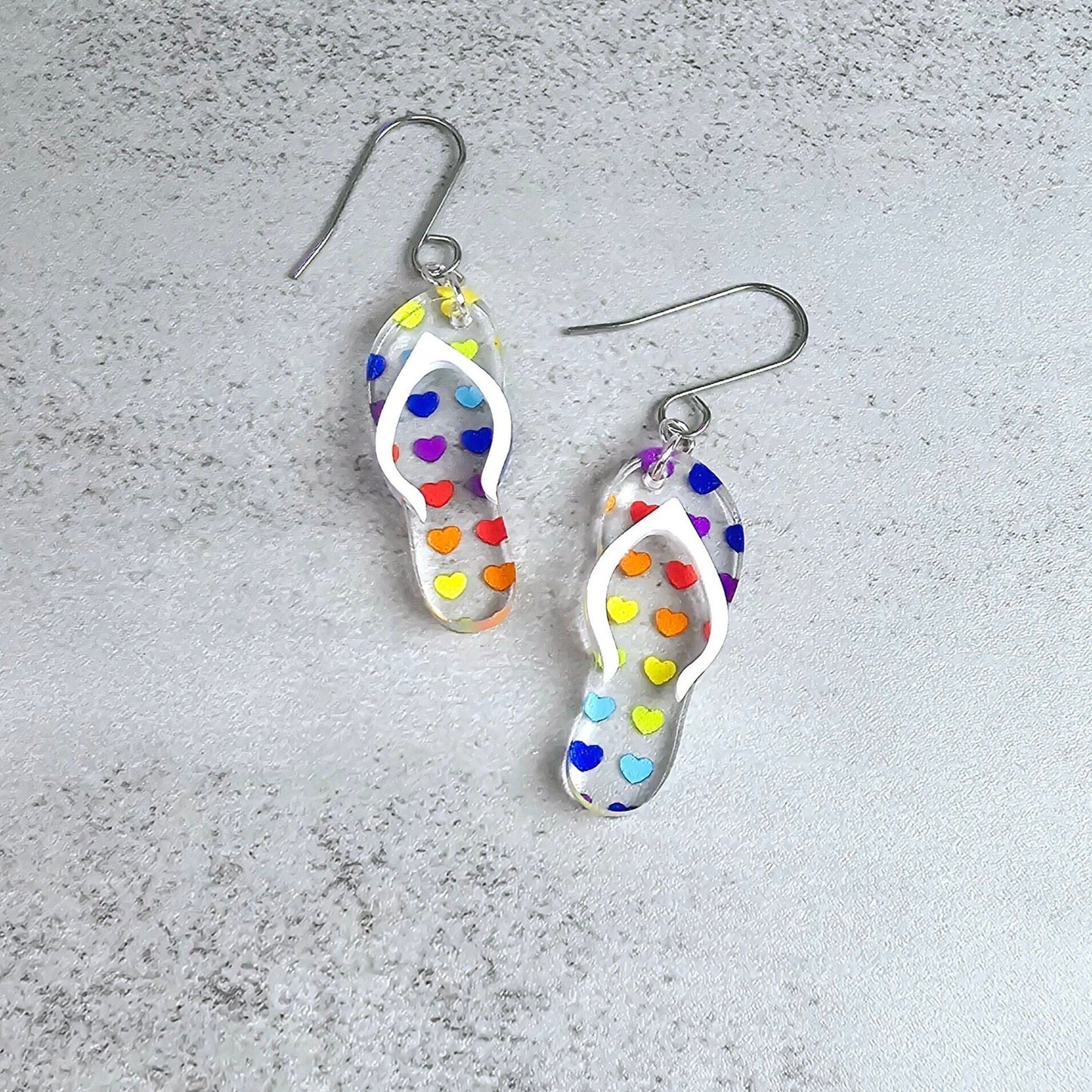 Rainbow Heart Flip Flop Earrings, Summer Earrings, Vacation Earrings, Beach Earrings, Gift for Her, Pride Earrings, Ally Earrings