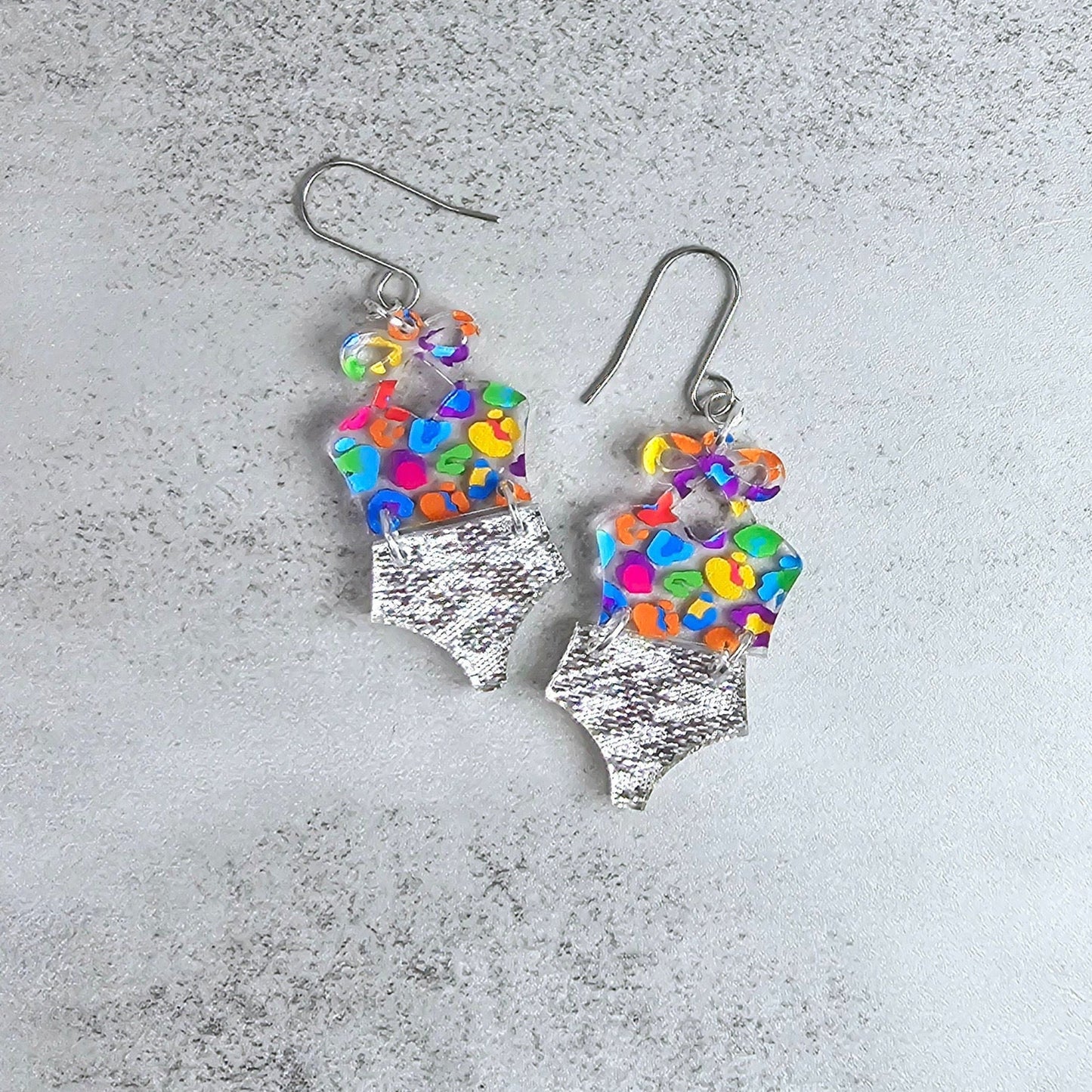 Leopard Bathing Suit Earrings, Swimsuit Earrings, Beach Earrings, Summer Earrings, Vacation Earrings, Gift for her, Pride Earrings