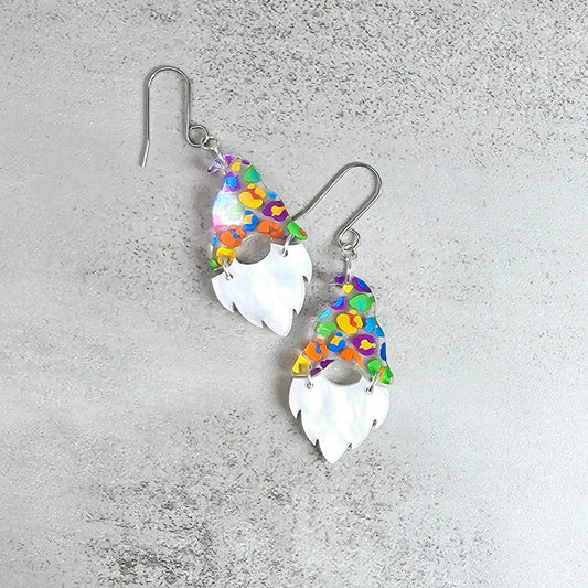 Leopard Gnome Earrings, Summer Earrings, Vacation Earrings, Rainbow Earrings, Gift for Her, Pride Earrings