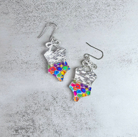 Leopard Bathing Suit Earrings, Bikini Earrings, Rainbow Earrings, Summer Earrings, Beach Earrings, Vacation Earrings, Gift for Her