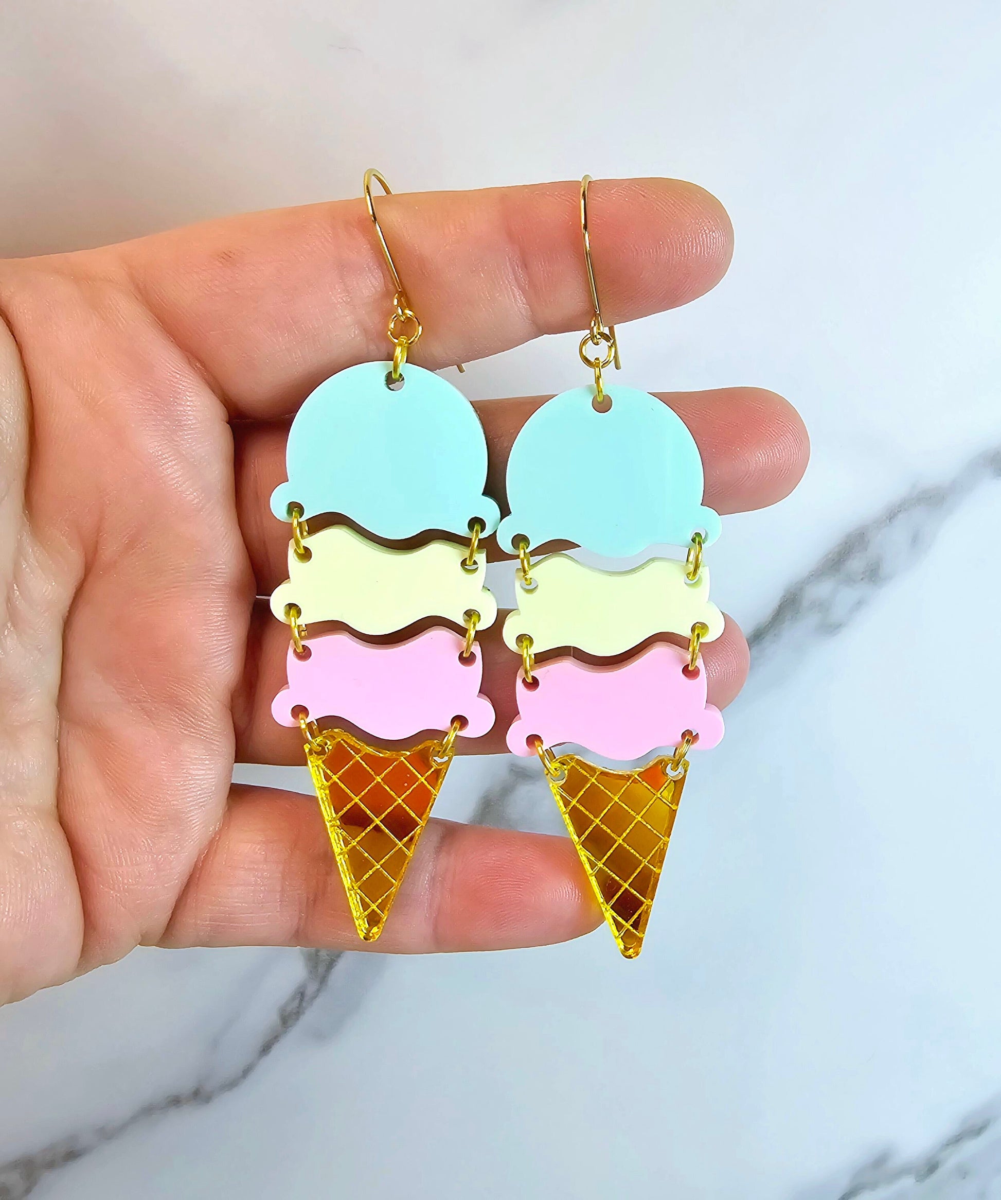 Ice Cream Cone Earrings, Summer Earrings, Birthday Gift for Her, Ice Cream Sundae Earrings, Vacation Earrings, Ice Cream Jewelry