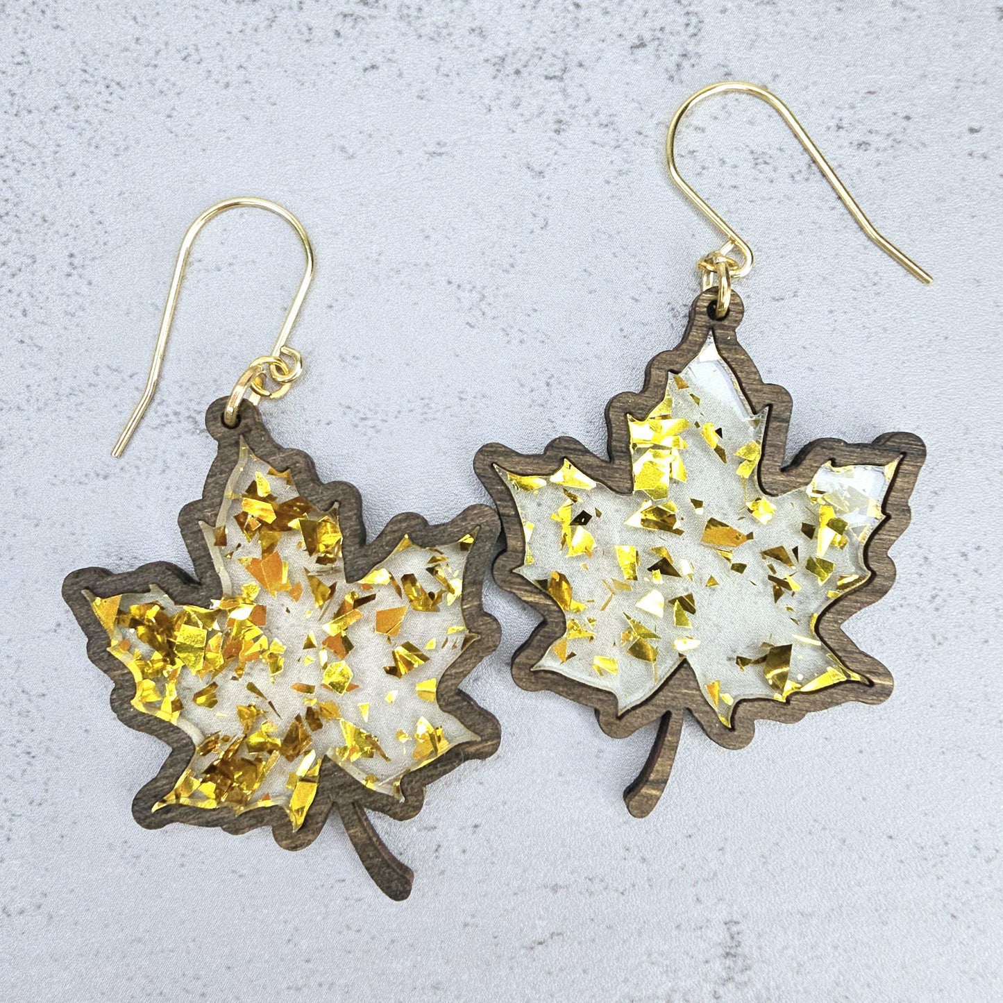 Leaf Inlay Earrings, Fall Earrings, Fall Dangles, Leaf Earrings, Unique Autumn Earrings, Gift for Wife, Daughter, Mom, Friend, or Coworker