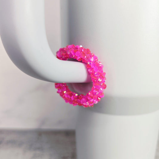 Iced Hot Pink Handle Stacker, Tumbler Handle Charms, Tumbler Accessories, Tumbler Cup Charms, Gift for Wife, Daughter, Friend, or Coworker