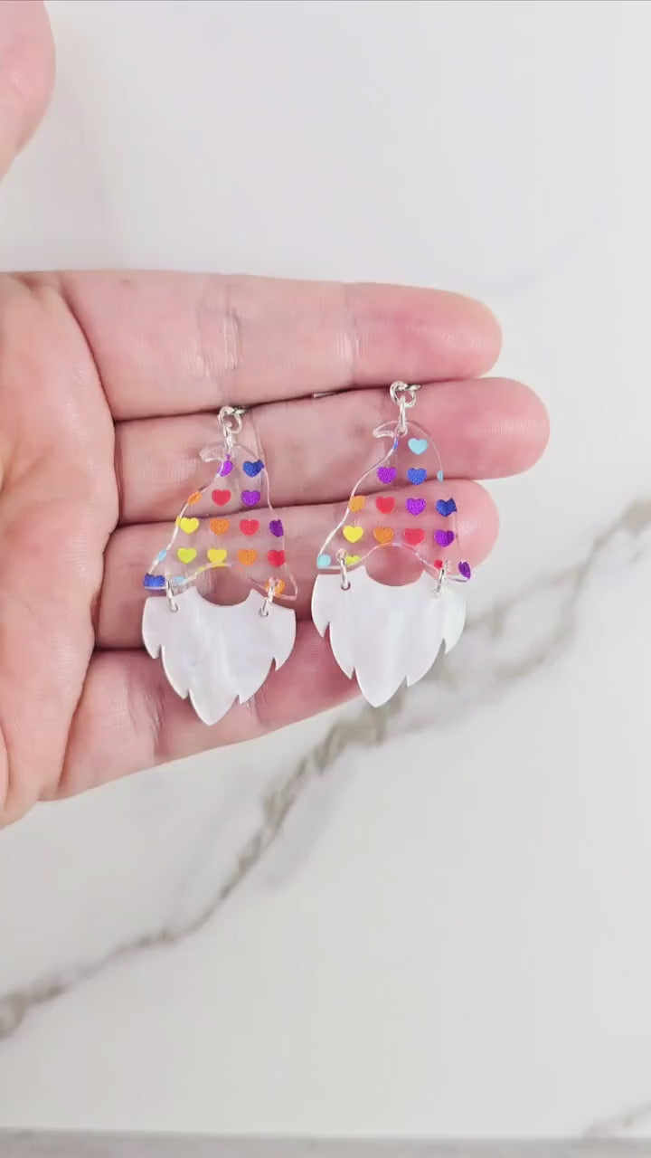 Rainbow Heart Gnome Earrings, Summer Earrings, Vacation Earrings, Beach Earrings, Gift for Her, Pride Earrings, Ally Earrings, Gift for Them