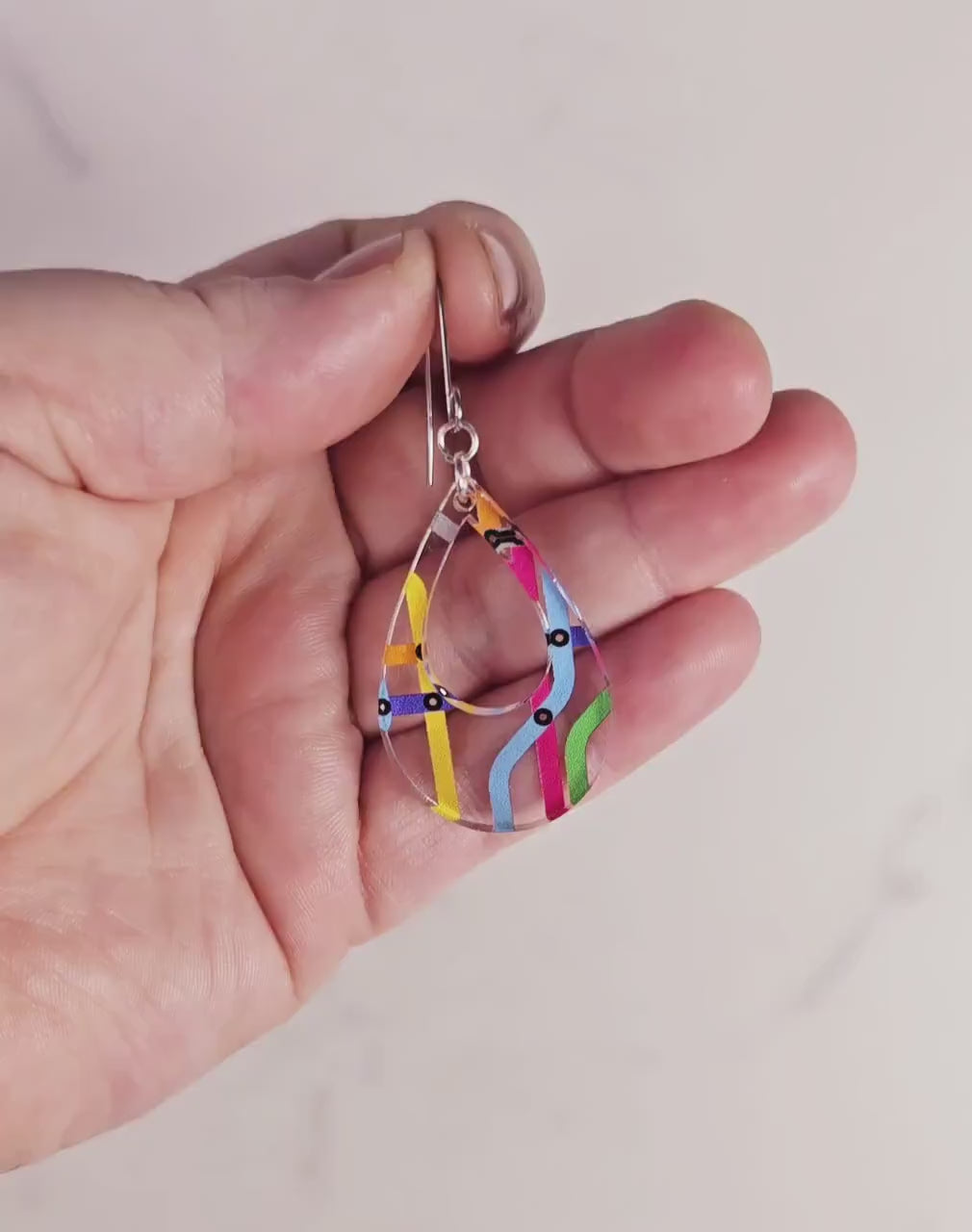 Colorful Subway Map Tear Drop Dangle Earrings, Rainbow Earrings, Gift for Her, Gift For Mom, Handmade Earrings, Unique Earrings