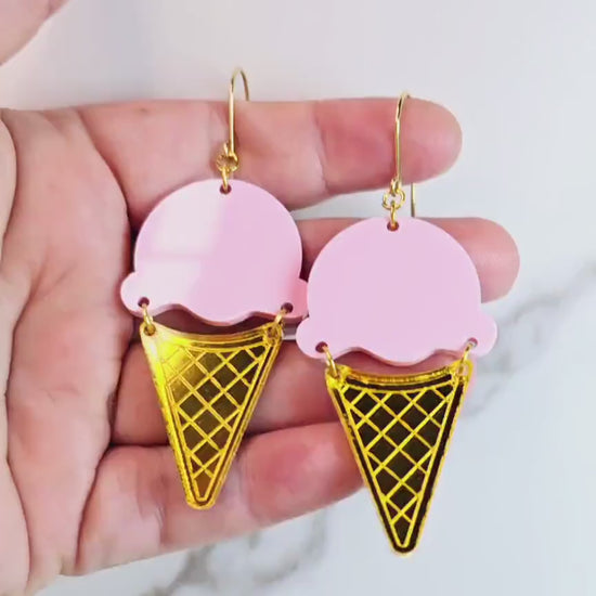 Ice Cream Cone Earrings, Summer Earrings, Birthday Gift for Her, Ice Cream Sundae Earrings, Vacation Earrings, Ice Cream Jewelry