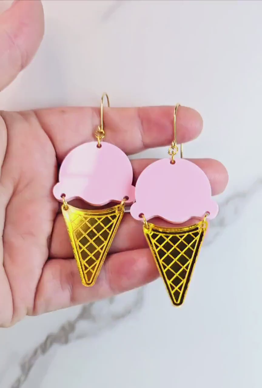 Ice Cream Cone Earrings, Summer Earrings, Birthday Gift for Her, Ice Cream Sundae Earrings, Vacation Earrings, Ice Cream Jewelry