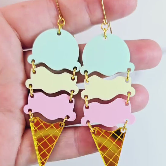 Ice Cream Cone Earrings, Summer Earrings, Birthday Gift for Her, Ice Cream Sundae Earrings, Vacation Earrings, Ice Cream Jewelry