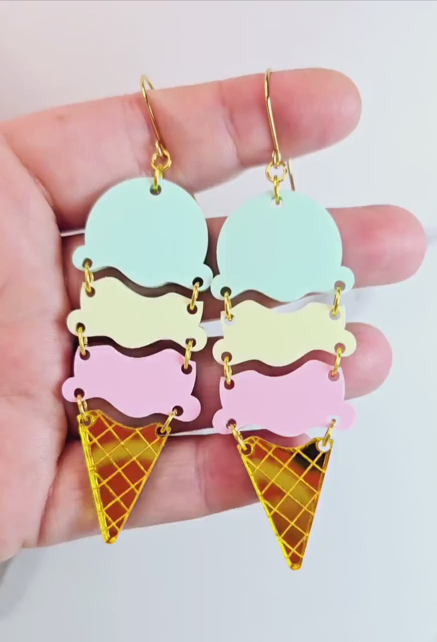 Ice Cream Cone Earrings, Summer Earrings, Birthday Gift for Her, Ice Cream Sundae Earrings, Vacation Earrings, Ice Cream Jewelry