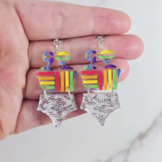 Rainbow Bathing Suit Earrings, Swimsuit Earrings, Beach Earrings, Summer Earrings, Vacation Earrings, Gift for her, Pride Earrings