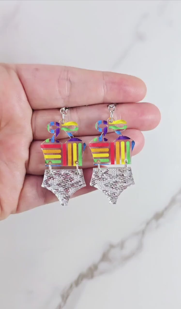 Rainbow Bathing Suit Earrings, Swimsuit Earrings, Beach Earrings, Summer Earrings, Vacation Earrings, Gift for her, Pride Earrings