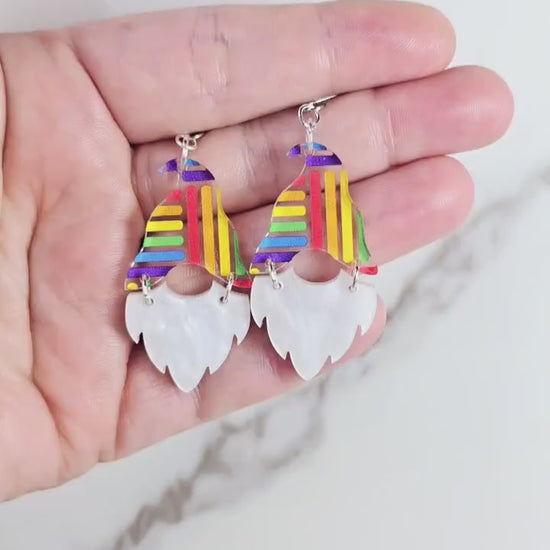 Rainbow Gnome Earrings, Summer Earrings, Vacation Earrings, Rainbow Earrings, Gift for Her, Pride Earrings, Ally Earrings, Gift for Them