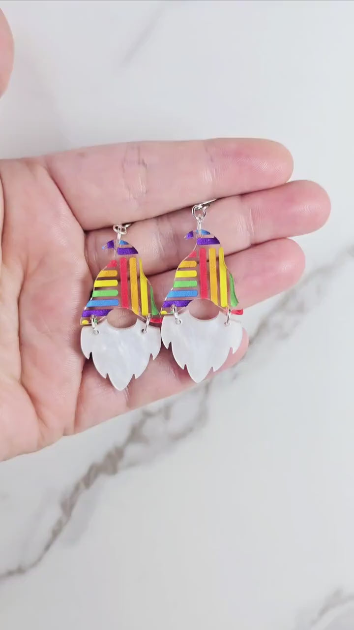 Rainbow Gnome Earrings, Summer Earrings, Vacation Earrings, Rainbow Earrings, Gift for Her, Pride Earrings, Ally Earrings, Gift for Them