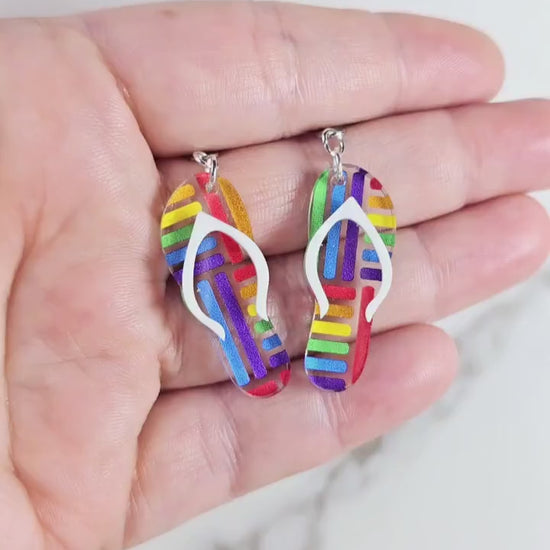 Rainbow Flip Flop Earrings, Summer Earrings, Vacation Earrings, Beach Earrings, Gift for Her, Pride Earrings, Ally Earrings, Gift for Them