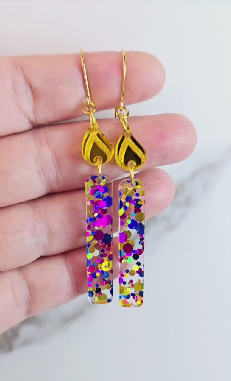 Glitter Birthday Candle Earrings, Unique Birthday Gift for Her, Birthday Gift for Birthday Girl, Birthday Statement Dangles